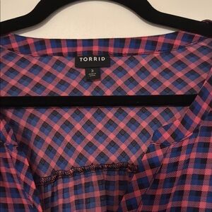 Torrid Blue and Pink Short Sleeve Boxy Blouse